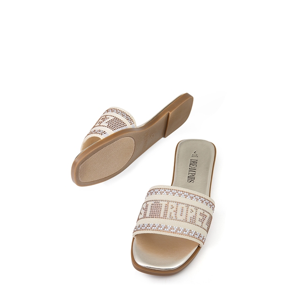 Square Toe Flat Slide Sandals - GOLD-RHINESTONE - 6